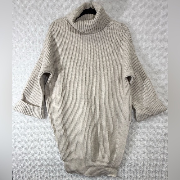 Anthropologie Sweaters - Anthropologie Moth Womens M Beige‎ Ribbed Cable Knit Turtleneck Sweater
